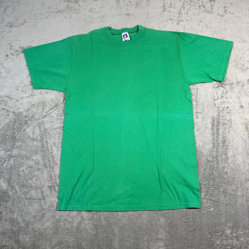 Vintage Russell Athletic Mens L T-Shirt Green Made In USA Blank Cotton Tee